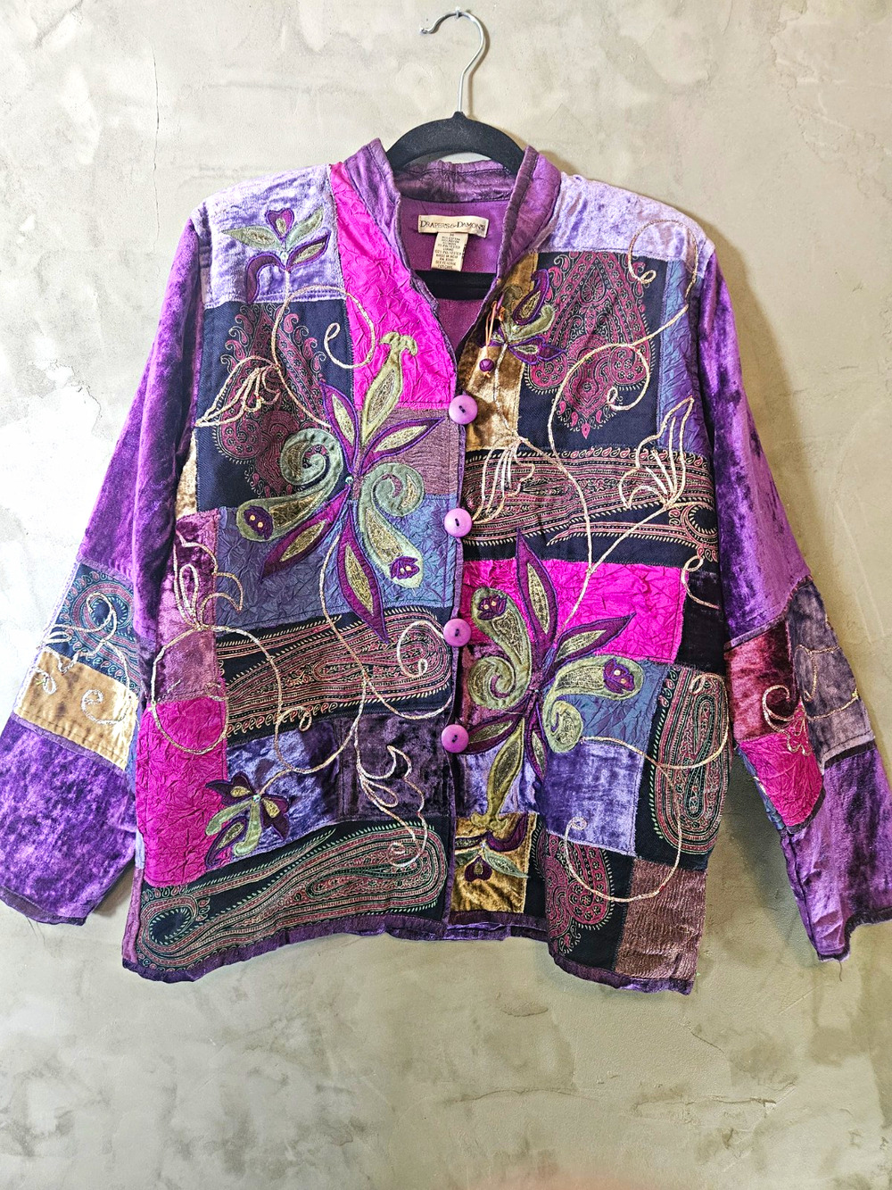 Drapers & Damons Women’s Size M Purple Multicolor Abstract Button Velour Jacket
